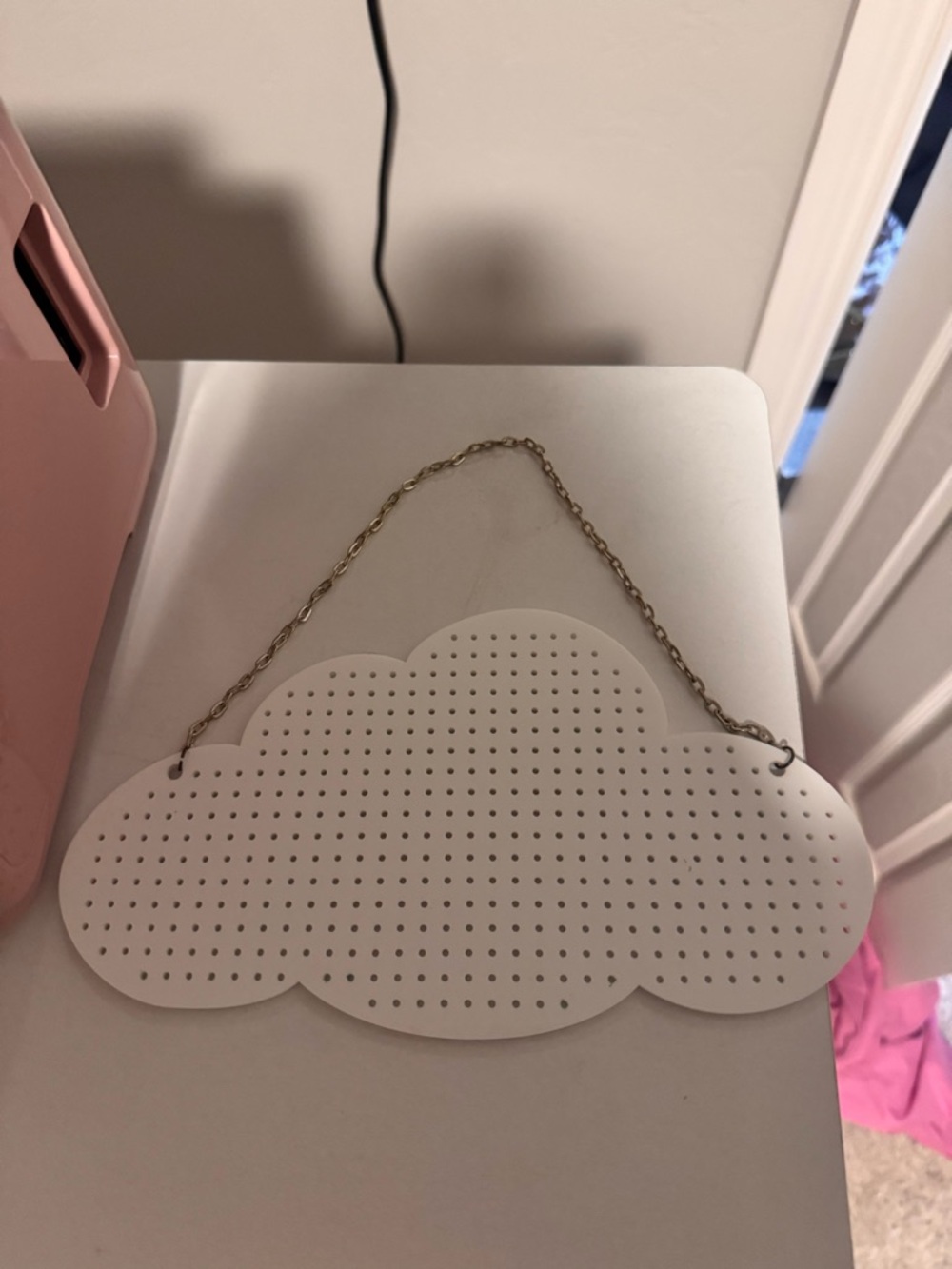 White Cloud Earring Holder - Wall Hanging with Gold Chain